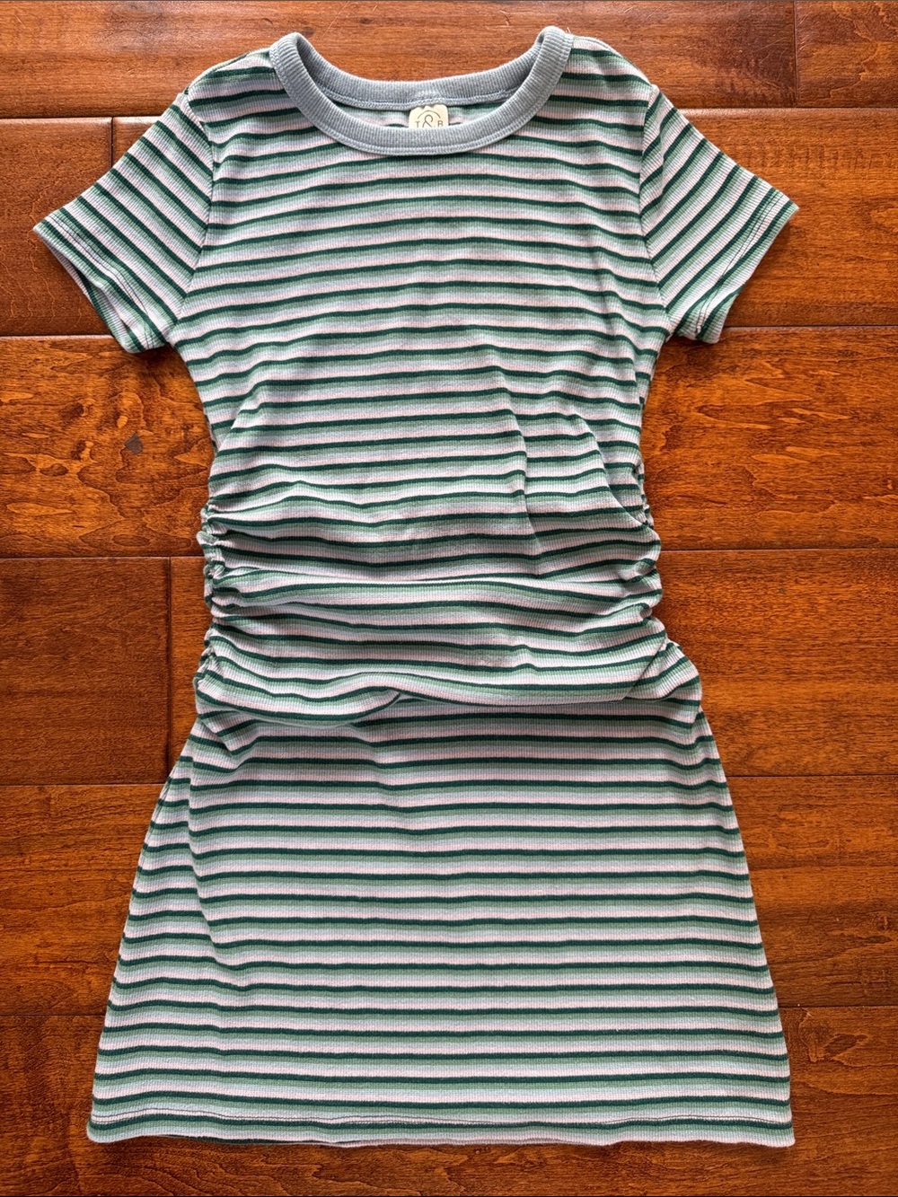 Girls Green & White Striped Short-Sleeve Casual Dress